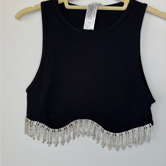 Zara Black Embellished Crop Tank Top - Picture 9 of 17